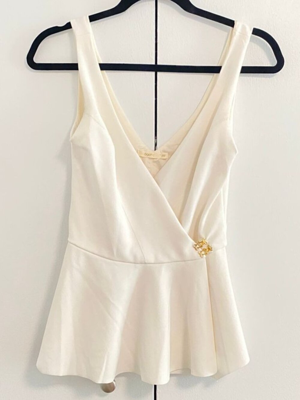 Ivory Wrap-Style Peplum Blouse (Sleeveless)
